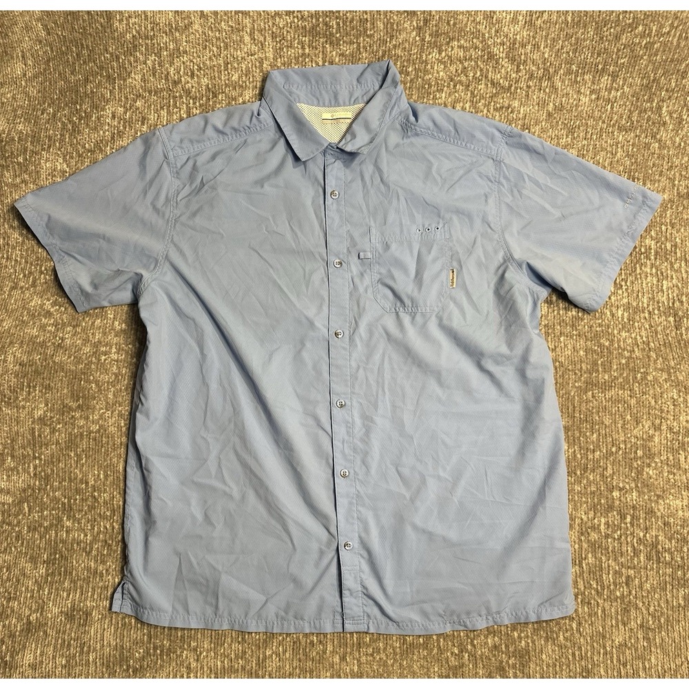 Columbia PFG Mens 2XL Short Sleeve Fishing Shirt Blue Vented